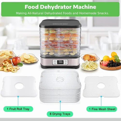 Miniatura 6 de Homdox Deshidratador de alimentos para carne seca y frutas, 8 bandejas sin BPA, temporizador de 72 horas y control de temperatura de 158 °F, máquina
