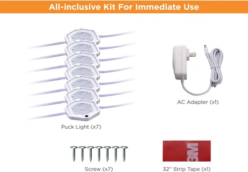 Miniatura 7 de PureOptics LED Kit de 7 luces LED de disco, blanco cálido (LEDUC-PUCK-7WK)