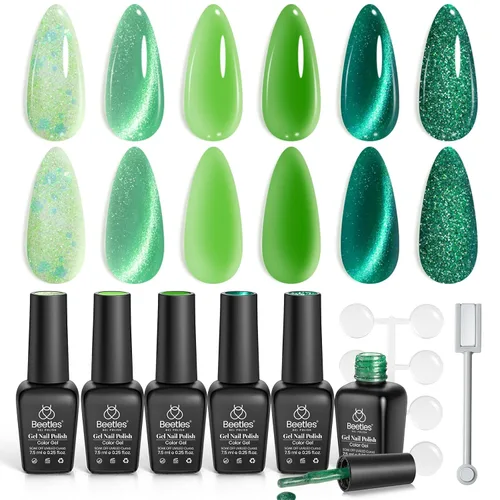 Miniatura 23 de Beetles - Juego de esmaltes de gel azul, esmalte de uñas de gel plateado azul marino oscuro con purpurina, 6 colores, lámpara UV para remojar uñas