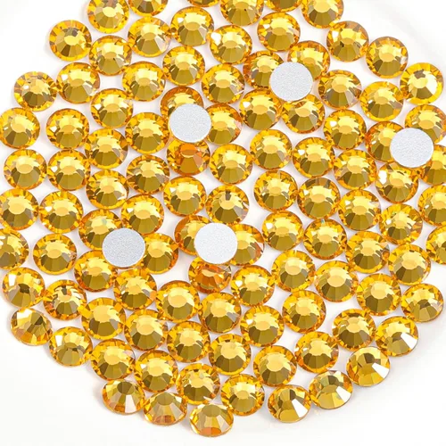 Miniatura 10 de Beadsland 1440 diamantes de imitación de cristal con parte trasera plana, gemas redondas, ámbar, SS3, 0.047-0.055 in