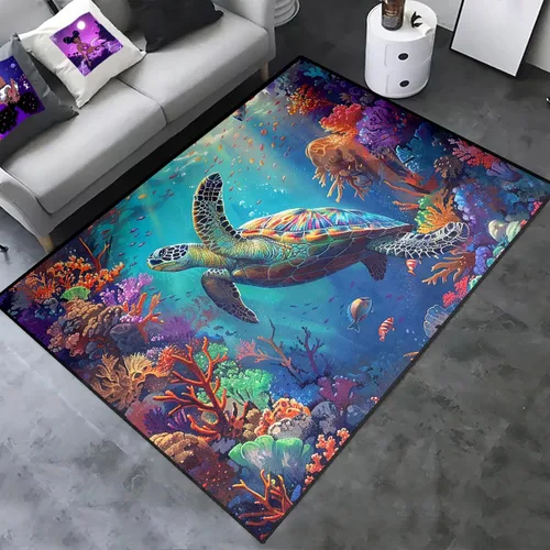 Miniatura 15 de Alfombra de tortuga marina con estampado de animales marinos y animales marinos, alfombra con estampado de tortugas marinas, para niños y niñas