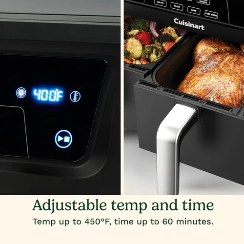Miniatura 5 de Cuisinart Freidora de aire de 2 cestas, 2-4.25 QT, total 8.5 QT, 4 funciones: freír al aire, asar, hornear y mantener caliente, características Sync