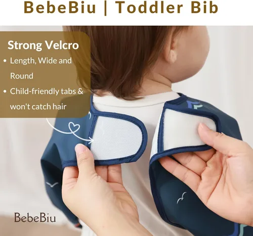 Miniatura 6 de Babero de manga larga para bebé, tela impermeable, bolsillo recolector, babero delantal para bebé, mangas ajustables
