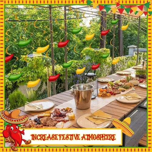 Miniatura 4 de 45 piezas de remolinos de ají colgantes de ají y pimienta, decoraciones de ají en espiral, serpentinas de fiesta para México, decoración de fiesta