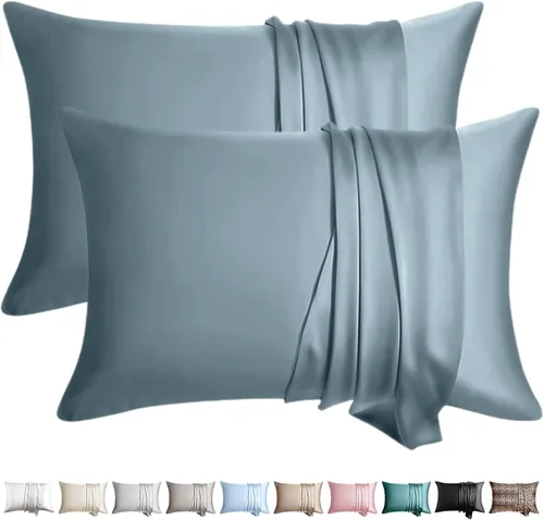 Miniatura 15 de Fundas de almohada de seda 100% 2 unidades, tamaño estándar, seda de morera para cabello y piel, juego de 2, seda de grado superior 6A, suave, Negro