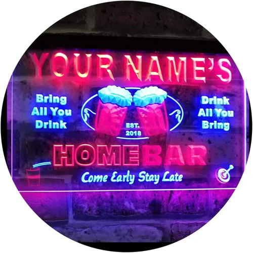 Letrero de neón LED de doble color con texto en inglés "Bar Beer Est. Year", color azul y rojo, 16 x 12 pulgadas st6s43-p-tm-br azul y Red