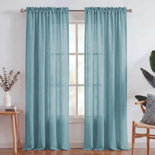 Miniatura 50 de Turquoize cortinas traslúcidas de lino natural, cortinas semitransparentes, cortinas de arpillera con bolsillo para cortinero, paneles para ventana