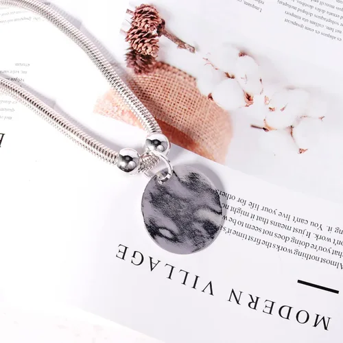 Miniatura 4 de Juego de collar de metal martillado plateado con cierre de langosta, collar de moneda de disco, collar circular grueso para mujer, joyería única