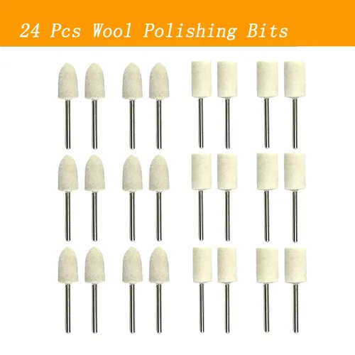 Miniatura 2 de 24 brocas de pulido de lana, kits de pulido de fieltro de lana con mandril de 1/8 pulgadas para herramientas rotativas Dremel