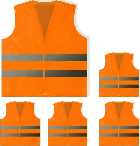 PeerBasics Paquete de 5 chalecos de seguridad, color naranja reflectante de alta visibilidad, hombres y mujeres