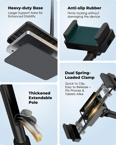 Miniatura 5 de Viozon Soporte de suelo para tableta, soporte ajustable en altura y ángulo para tablet con tubo de brazo de aleación de aluminio, rotación de 360°