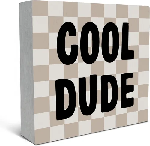 Miniatura 8 de SRADMO Cool Dude - Letrero de madera para escritorio, caja de madera boho, beige, preppy, decoración para adolescentes, niños, dormitorio