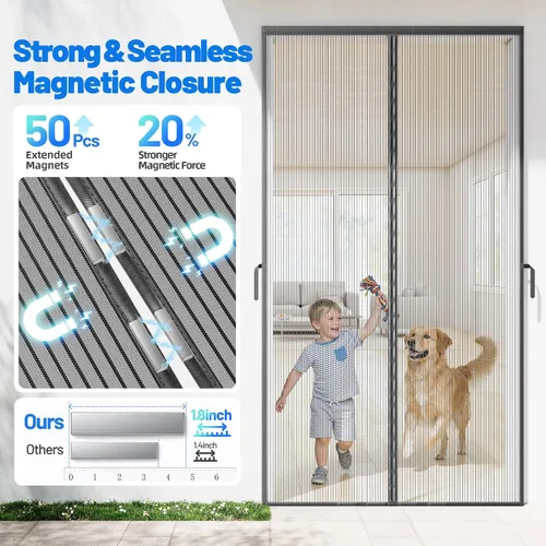Miniatura 4 de Malla magnética resistente para puerta – Pantalla de puerta sin manos con autosellado con 50 imanes, apta para mascotas y niños, pantallas de malla