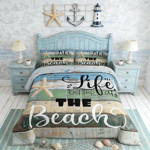 Miniatura 30 de Juego de edredón Lake House tamaño Twin, juego de ropa de cama náutica de navegación con ancla de 2 piezas para decoración de habitación de niños