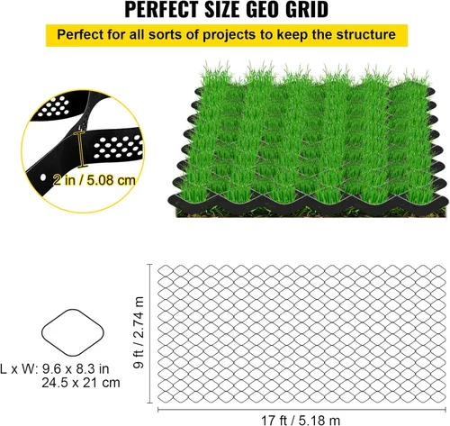 Miniatura 3 de Vevor - Rejilla de tierra Geo Grid de 9 x 17 pies, rejilla de celda geográfica de 2 pulgadas de grosor, material de polietileno de alta densidad
