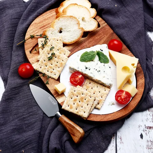 Miniatura 9 de hecef Juego de tablas de queso ovaladas de madera, tabla de servir queso de madera de acacia con mármol blanco y cuchillo de queso, bandeja