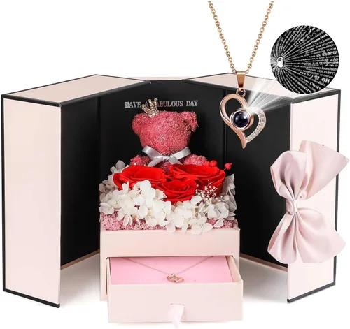 Miniatura 14 de AddWel Regalos para el Día de la Madre, para mamá de hija e hijo, para cumpleaños, rosas reales preservadas con collar de plata de ley con I Love
