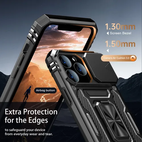 Miniatura 5 de MERRO Funda para iPhone 13 Pro con protector de pantalla, protección de cámara deslizante, funda resistente de grado militar con soporte magnético