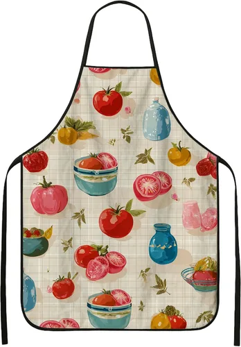 Delantal de frutas vintage para cocinar, delantal de cocina colorido con tomates y diseño de tazón, ideal para barbacoa, jardinería y culina