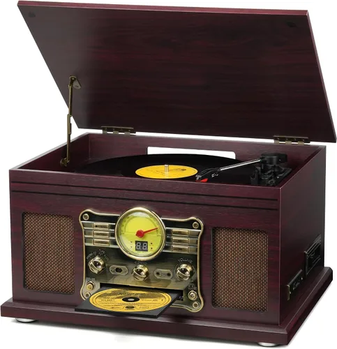 Miniatura 11 de FEKTIK FEKTIK - Tocadiscos Bluetooth 10 en 1, tocadiscos de 3 velocidades para vinilo con altavoces, convertidor LP a MP3, CD, reproductor de Negro