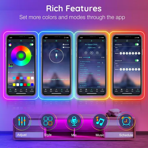 Miniatura 6 de LETIANPAI Luces de Cuerda de Neón de 15 Pies, Luces de Cuerda LED Flexibles con Control por App/Control Remoto, Múltiples Modos de Sincronización