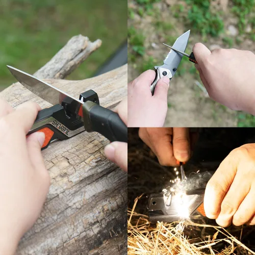 Miniatura 4 de SHARPAL 101N - Afilador de cuchillos de bolsillo 6 en 1 y herramienta de supervivencia, con barra de ferro para iniciador de fuego, silbato y barra