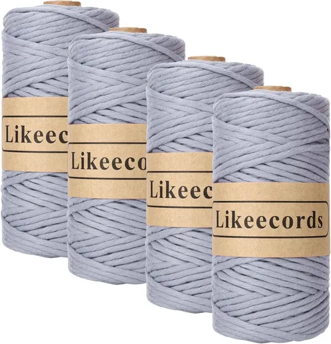 Miniatura 64 de Likeecords - Cuerda de macramé de 4 mm de un solo hilo, 80 m de cuerda de macramé colorida, cuerda de algodón para macramé, cuerda de algodón