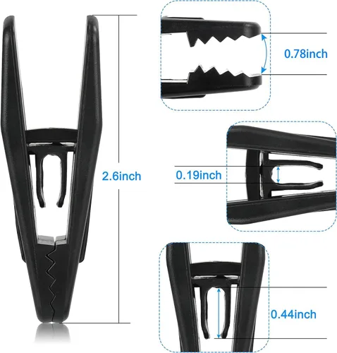 Miniatura 3 de Tinfol Clips de plástico negro, paquete de 20 clips para dedos, clip de agarre fuerte multiusos para perchas de ropa de línea delgada