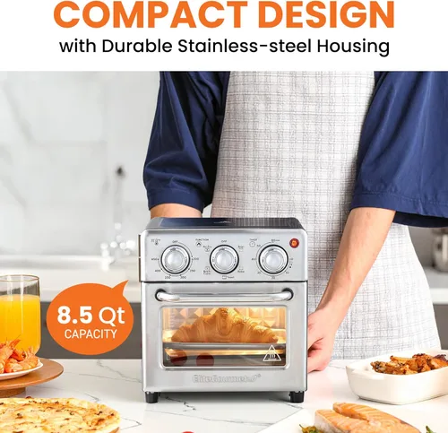 Miniatura 4 de Horno de Aire Frito Elite Gourmet EAF0852SS, Capacidad de 8.5 Qt. con función de freír al aire, asar, tostar, hornear y asar con convección, Acero