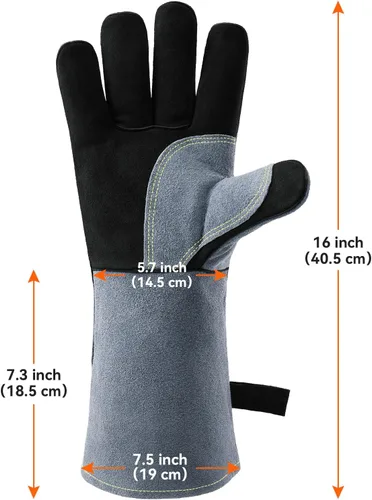 Miniatura 2 de OZERO Guantes de soldadura resistentes al calor 932°F de cuero de vaca de 16 pulgadas, manga larga y forro aislante, guantes de barbacoa