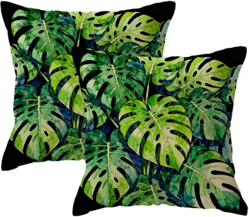 Juego de 2 fundas de almohada de hojas de Monstera con diseño de hojas de palmera tropical, con temática botánica, fundas de almohada decorativas de