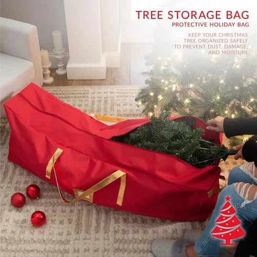 Miniatura 2 de Simplify Bolsa de almacenamiento para decoración navideña, organizador de decoraciones navideñas, sostiene árboles artificiales de hasta 6 pies