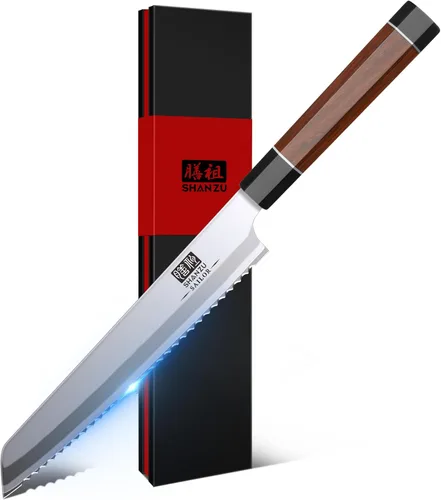 Miniatura 12 de SHAN ZU - Cuchillo de chef japonés de 8 pulgadas, cuchillo de cocina profesional de 9 capas de acero de alto carbono 10Cr15MoV, cuchillo de cocina