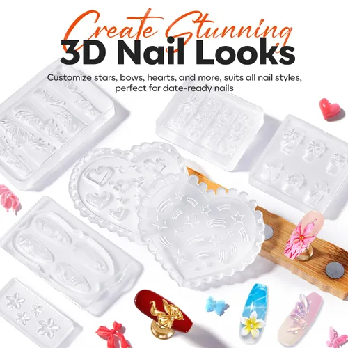 Miniatura 2 de modelones Moldes de silicona para arte de uñas, 7 moldes de flores 3D con bolígrafo de tallado, plantillas de modelado transparentes, flores