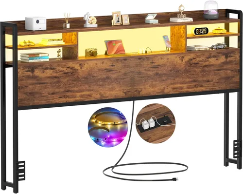 Miniatura 14 de Aheaplus Cabecero para cama de tamaño individual con almacenamiento, cabeceros con luz LED, tomas de corriente, puertos USB, tamaño individual