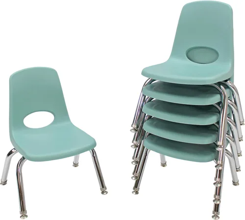 Miniatura 42 de FDP 16" Silla apilable escolar, silla de estudiante apilable con patas de acero cromado y ruedas; para aprendizaje en casa o en el aula - Gris claro