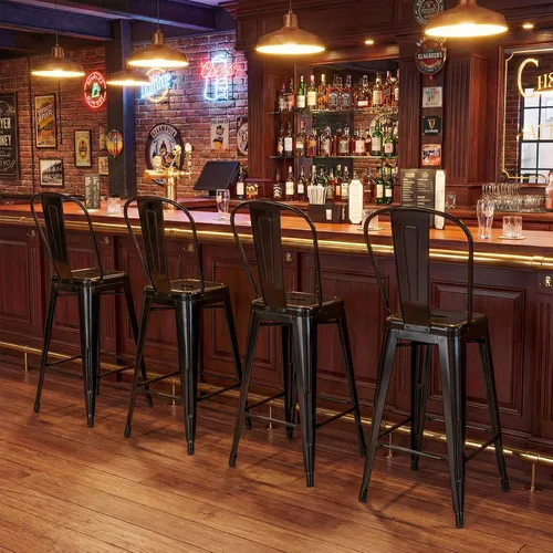 Miniatura 9 de Giantex Juego de 4 taburetes de bar de metal de 24 pulgadas, sillas de barra de altura de mostrador con respaldo extraíble y reposapiés integrado