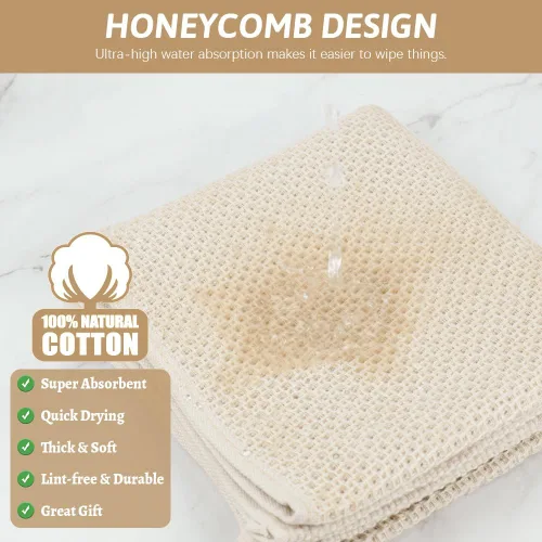 Miniatura 4 de Nialnant Paquete de 6 toallas de cocina, 100% algodón, tejido de gofre, para secar platos, toallas de mano extrasuaves y absorbentes, 13 x 28 Beige