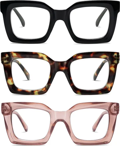 AMOMOMA Anteojos de lectura cuadrados de gran tamaño retro para mujeres y hombres, luz azul, para computadora, gruesos, para mujer, bisagra de