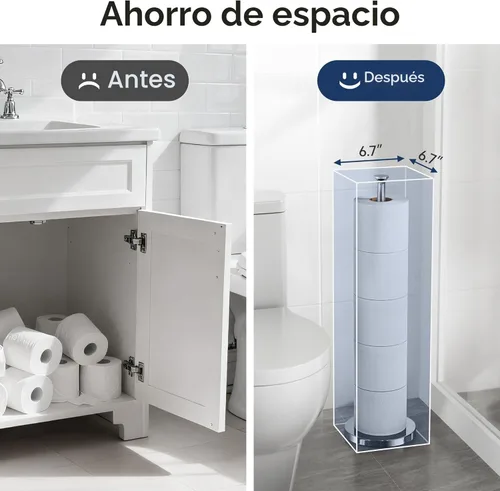 Miniatura 4 de Soporte para papel higiénico (con función de reserva), soporte de almacenamiento de rollos de repuesto independiente, acero inoxidable, diseño