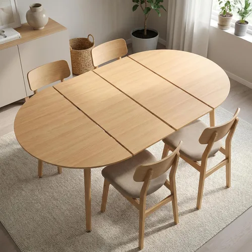Miniatura 15 de Mesa de comedor redonda extensible de 70 pulgadas para 4 y 6 pulgadas, moderna mesa de comedor ovalada, mesa de comedor grande expandible