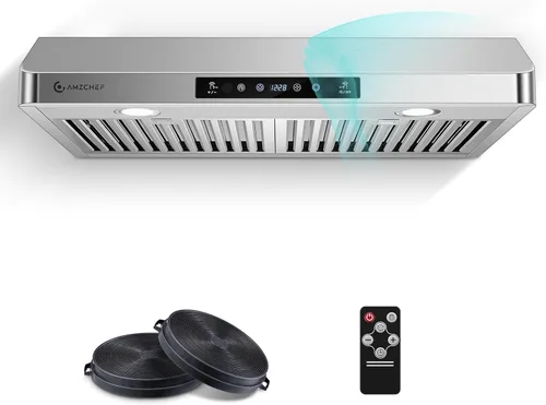 AMZCHEF Campana extractora debajo del gabinete de 30 pulgadas con sistema de ventiladores duales, ventilación ultra potente de 1050 CFM, campana de