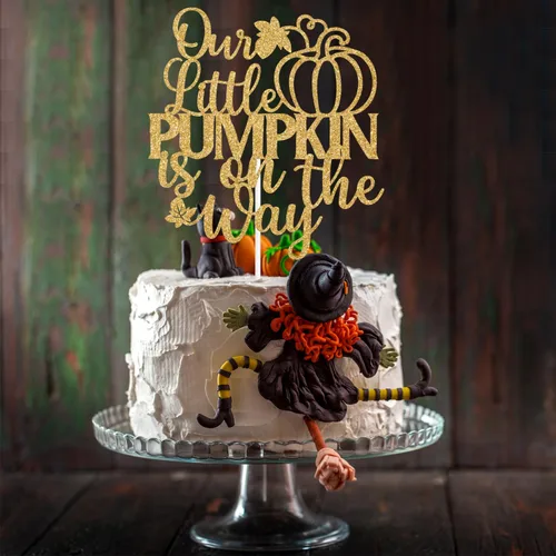 Miniatura 6 de Decoración para tartas con purpurina dorada, «Our Little Pumpkin is on the Way», «Sweet Little Pumpkin/A Little Pumpkin is on the Way», decoración
