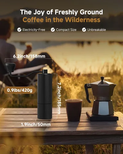 Miniatura 8 de Molinillo de café manual, molinillo de café de mano con 30 ajustes ajustables, fresas cónicas de espresso de acero inoxidable CNC 420, diseño