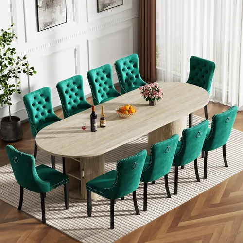Miniatura 31 de Mesa de comedor redonda extensible con base de almacenamiento, mesa de comedor expandible natural de 63 a 94 pulgadas para 10 personas, mesa
