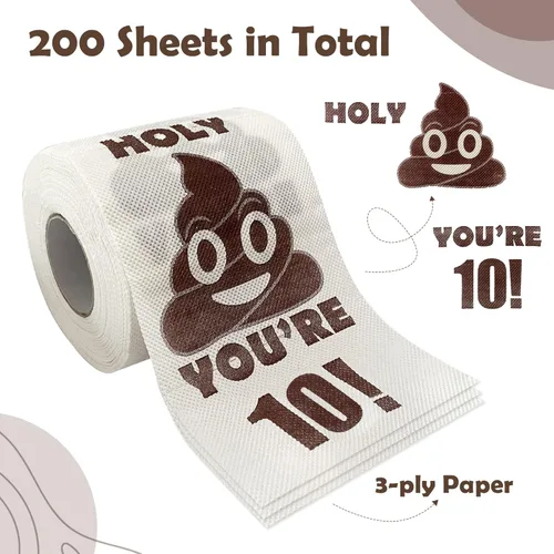 Miniatura 5 de Regalos de feliz cumpleaños número 10, rollo de papel higiénico divertido de 3 capas, papel higiénico impreso Holy Poop You're 10, regalo de bromas
