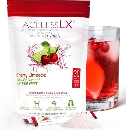 AgelessLX Suplemento en polvo para mujeres, con potenciador de colágeno HMB Plus Vitamina D3 con K2, cola de caballo y biotina para músculos magros