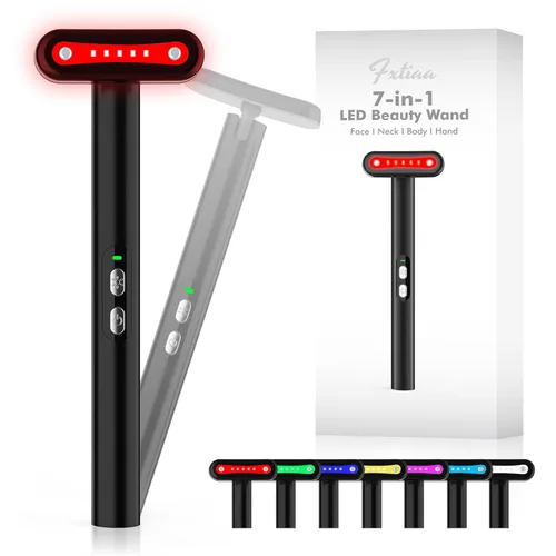 Fxtiaa Terapia de Luz LED, Varita de Cuidado de la Piel Facial de 7 Colores con Masajeador Facial, Terapia de Rejuvenecimiento de la Piel Facial LED