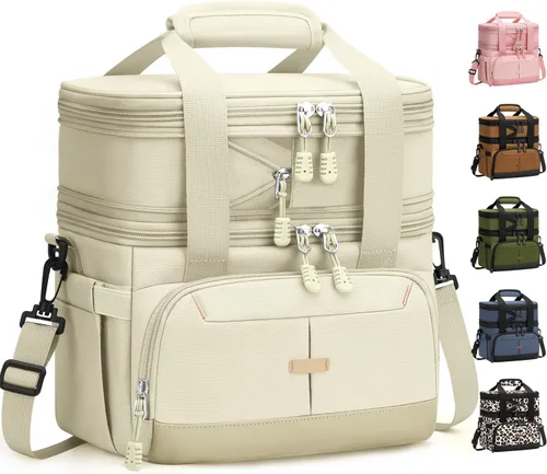 Miniatura 21 de Caja de almuerzo Pritent para hombres y mujeres, bolsa de almuerzo aislada de doble cubierta para hombres y mujeres, bolsa de almuerzo expandible a