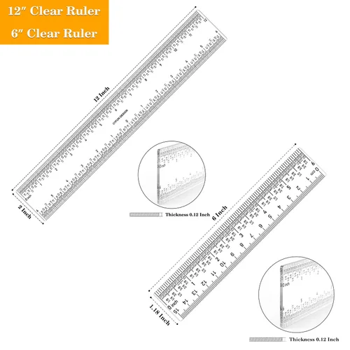 Miniatura 2 de 3 reglas de acrílico transparente de 6 pulgadas/12 pulgadas, regla de centrado cero con pulgadas y herramienta de medición métrica de 12 y 6 3